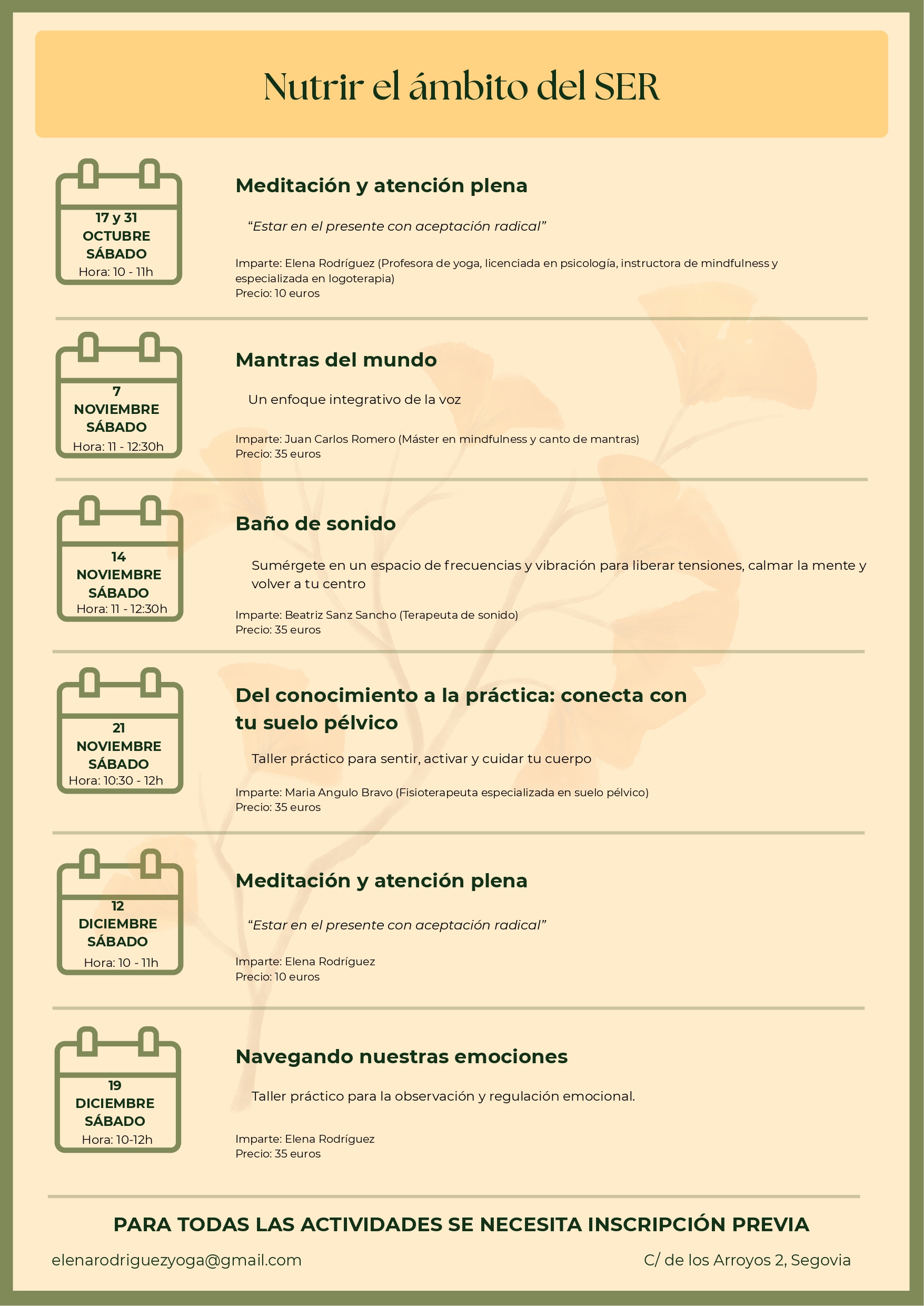 Cartel de actividades de yoga del trimestre de 2026